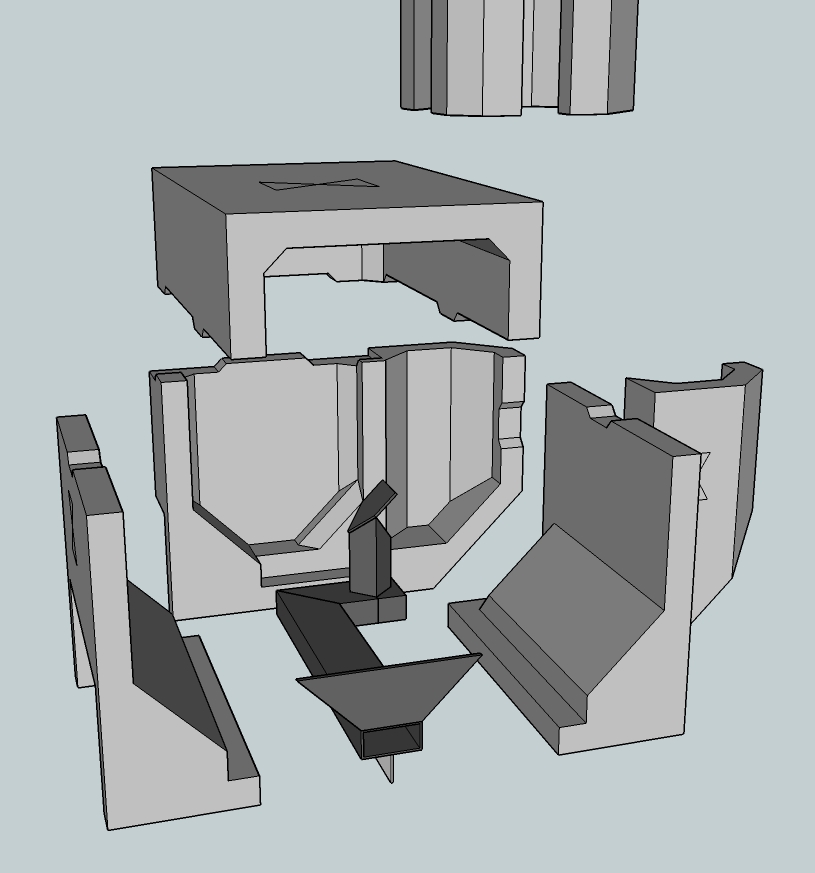 Exploded view cast batch box rocket combustion unit